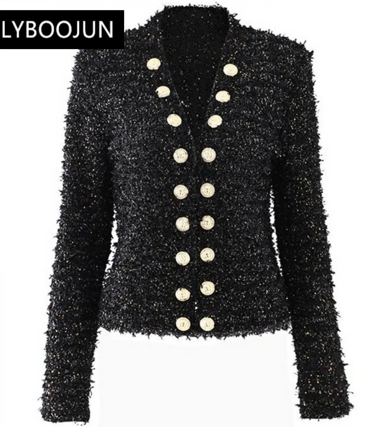 Blazer Abiti da donna Elegante elegante cappotto streetwear in seta brillante con scollo a V Cardigan nero scintillante lavorato