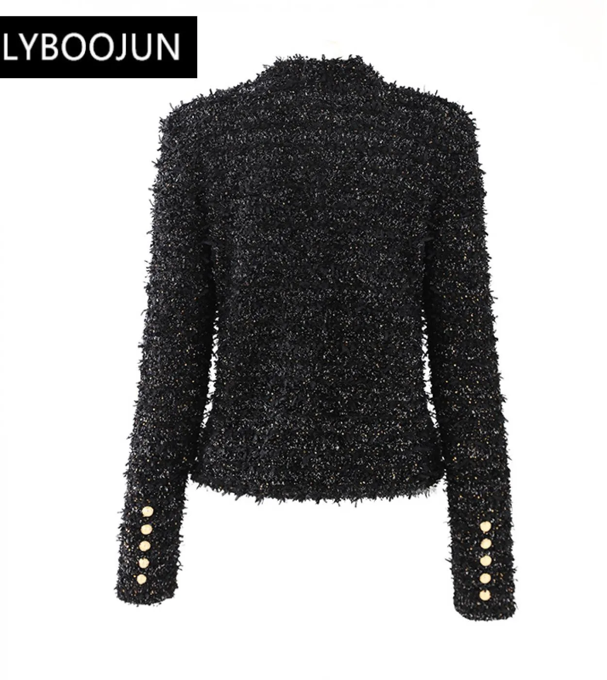 Blazer Abiti da donna Elegante elegante cappotto streetwear in seta brillante con scollo a V Cardigan nero scintillante lavorato