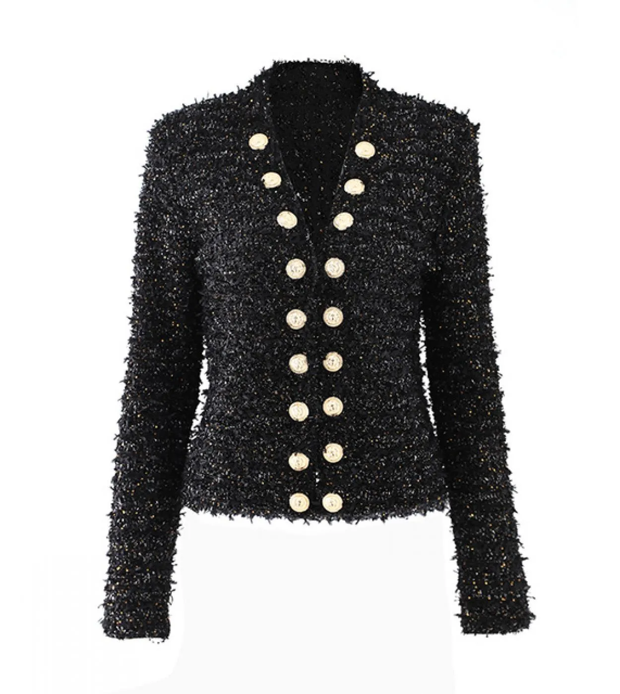 Blazer Abiti da donna Elegante elegante cappotto streetwear in seta brillante con scollo a V Cardigan nero scintillante lavorato