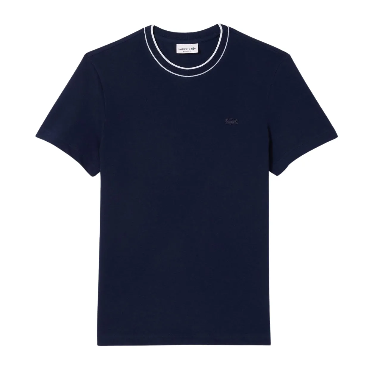 T-shirt Uomo Lacoste Colletto Righe Blu Navy
