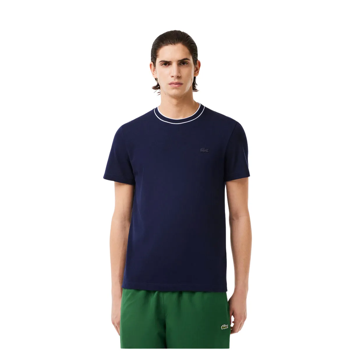 T-shirt Uomo Lacoste Colletto Righe Blu Navy