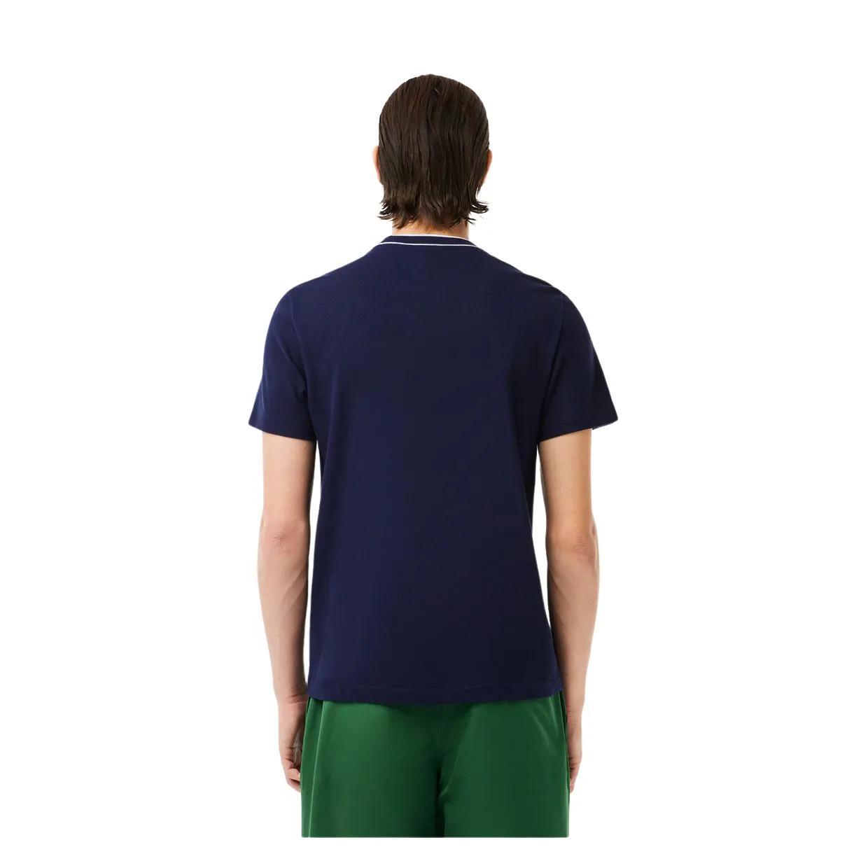 T-shirt Uomo Lacoste Colletto Righe Blu Navy