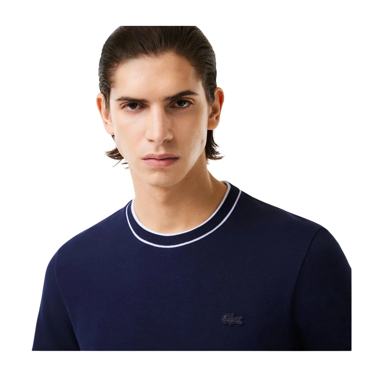 T-shirt Uomo Lacoste Colletto Righe Blu Navy